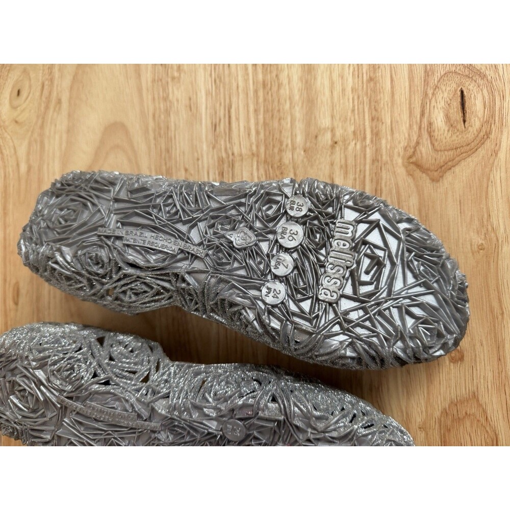 Melissa + Campana Fritas Gray Rose Silver Jelly Glitter Flats Sz 7 - Picture 5 of 8